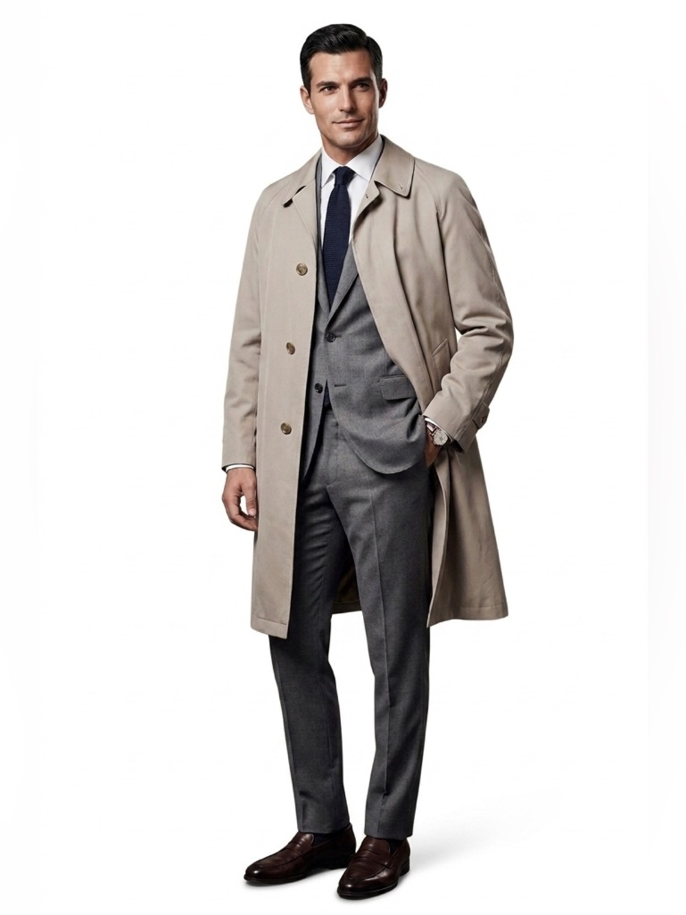 Aquascutum Vintage Wool Trench Coat Jacket Lined Pocket Minimalist Neutral Light